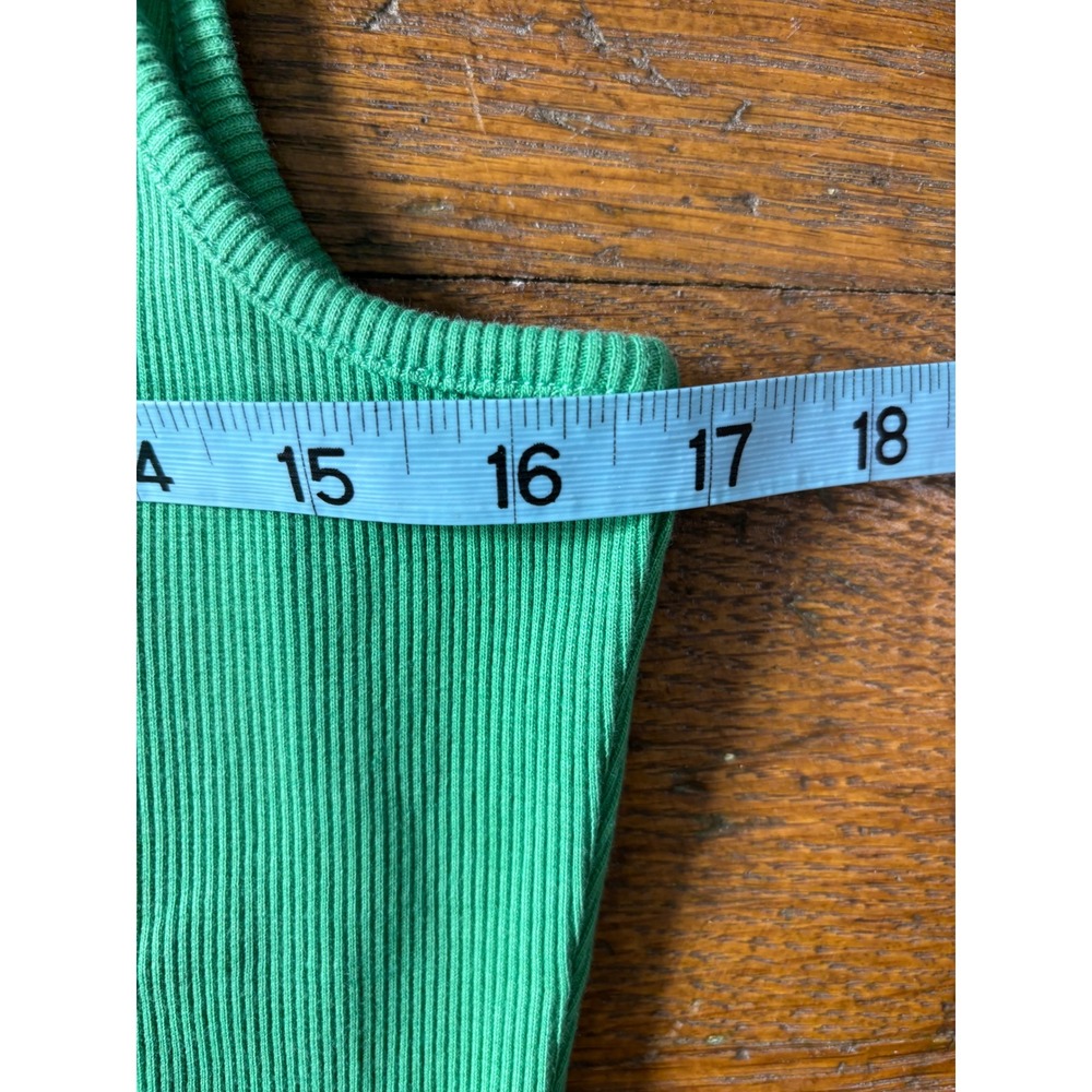 Maeve Anthropologie Green Ribbed Bow Shoulder V-Neck Tank Top Large NEW - Picture 8 of 15